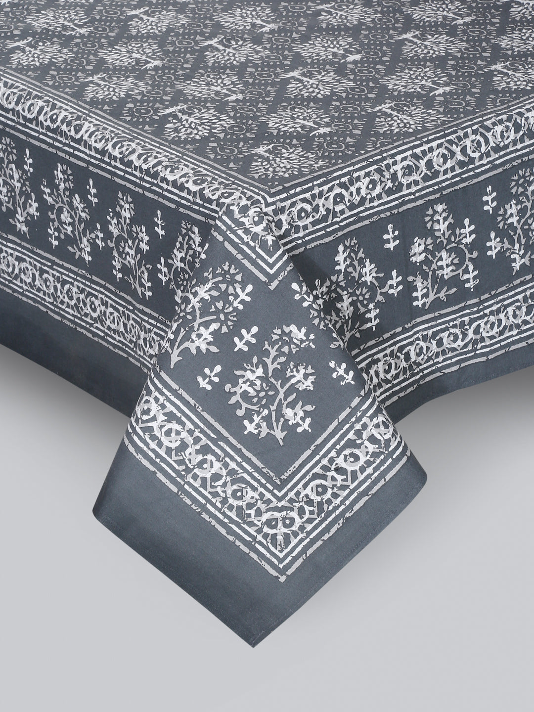 Grey Floral Print 144 TC Cotton Single Bed Sheet with 1 Pillow Cover