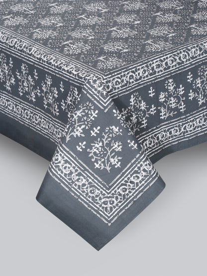 Grey Floral Print 144 TC Cotton Single Bed Sheet with 1 Pillow Cover