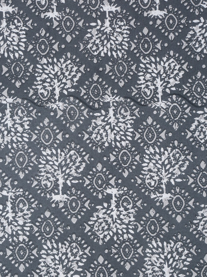 Grey Floral Print 144 TC Cotton Single Bed Sheet with 1 Pillow Cover