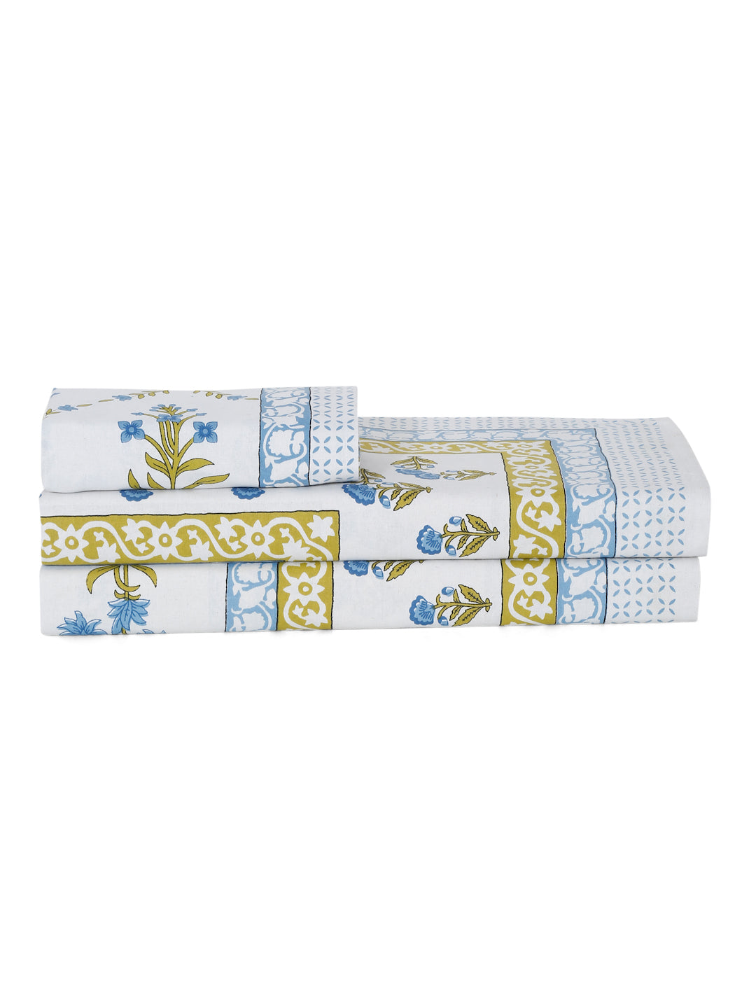 White Floral Print 144 TC Cotton Single Bed Sheet with 1 Pillow Cover