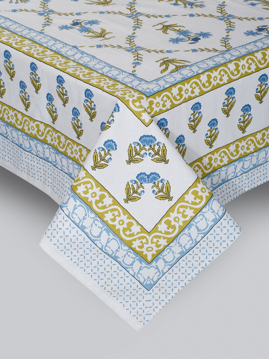 White Floral Print 144 TC Cotton Single Bed Sheet with 1 Pillow Cover