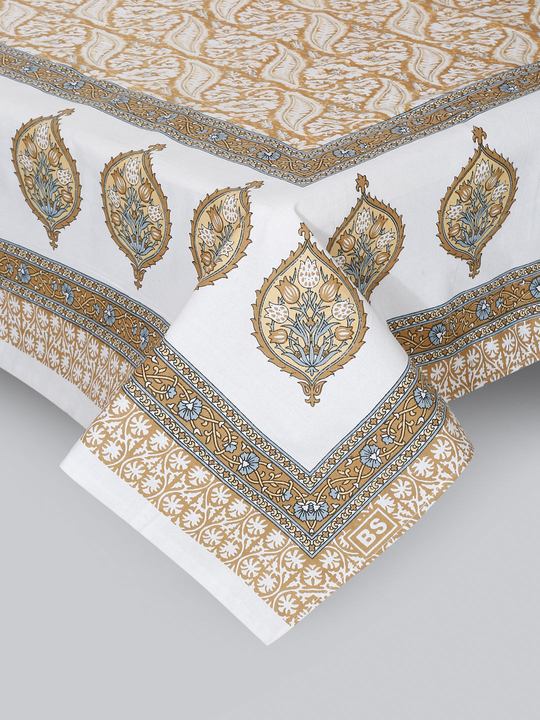 White and Mustard Floral Print 144 TC Cotton Single Bed Sheet with 1 Pillow Cover