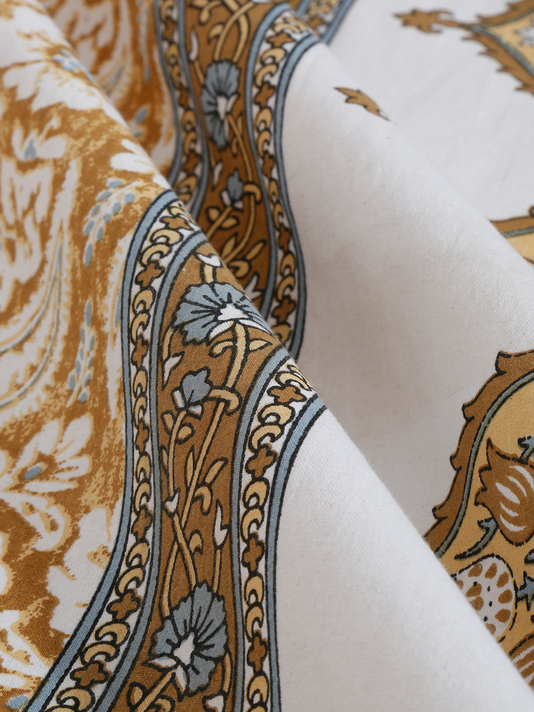 White and Mustard Floral Print 144 TC Cotton Single Bed Sheet with 1 Pillow Cover