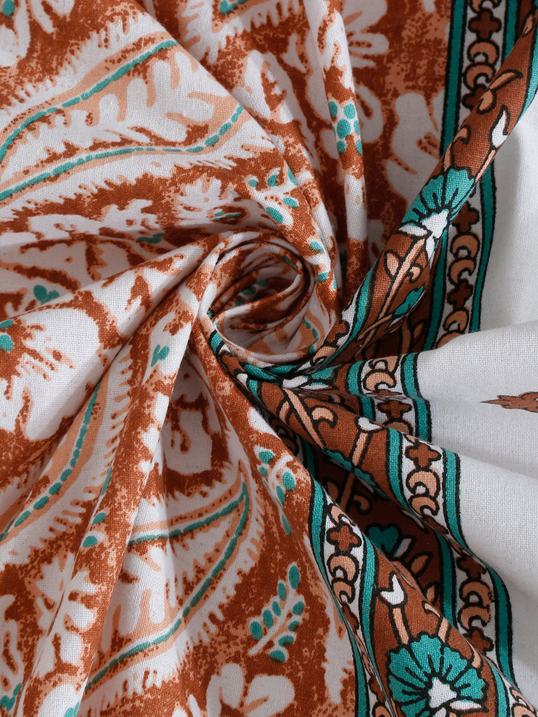 White and Brown Floral Print 144 TC Cotton Single Bed Sheet with 1 Pillow Cover