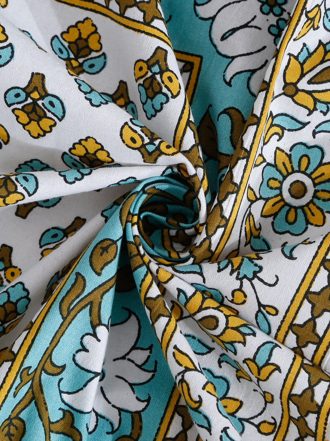 White and Blue Floral Print 144 TC Cotton Single Bed Sheet with 1 Pillow Cover