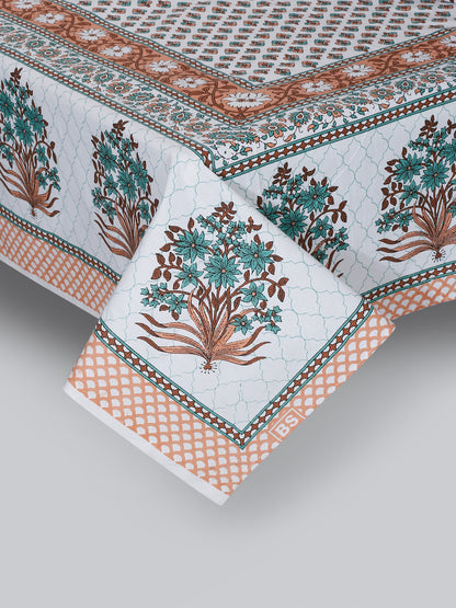 White and Brown Floral Print 144 TC Cotton Single Bed Sheet with 1 Pillow Cover