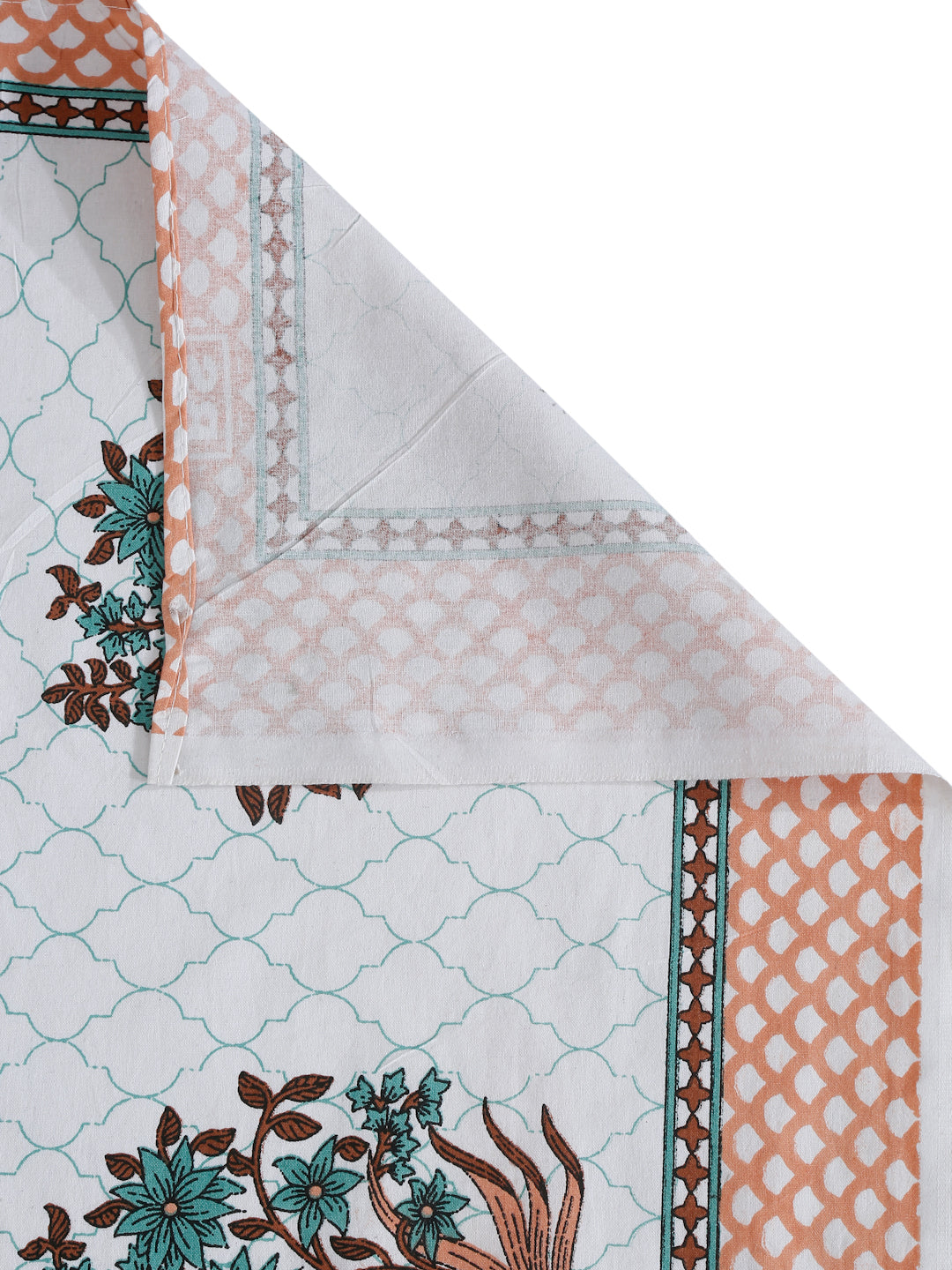 White and Brown Floral Print 144 TC Cotton Single Bed Sheet with 1 Pillow Cover
