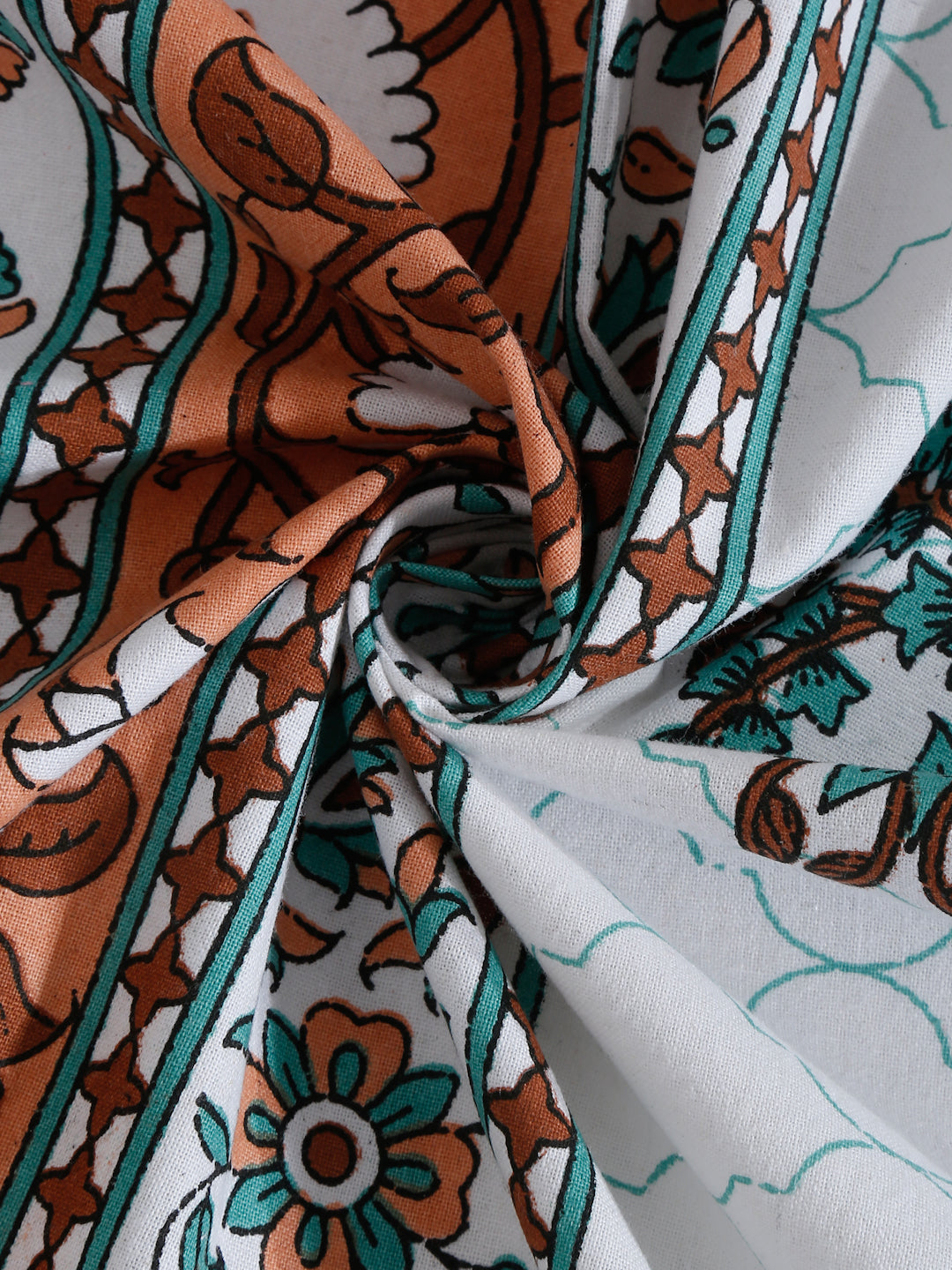 White and Brown Floral Print 144 TC Cotton Single Bed Sheet with 1 Pillow Cover