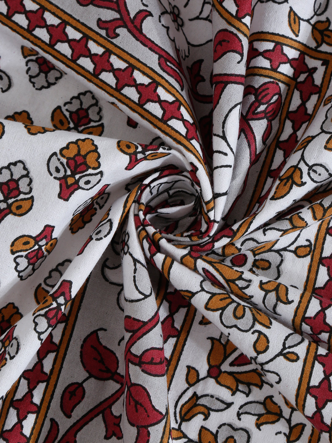 White and Red Floral Print 144 TC Cotton Single Bed Sheet with 1 Pillow Cover