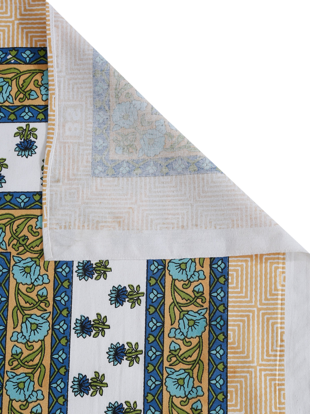 White and Olive Ethnic Motif Print 144 TC Cotton Single Bed Sheet with 1 Pillow Cover