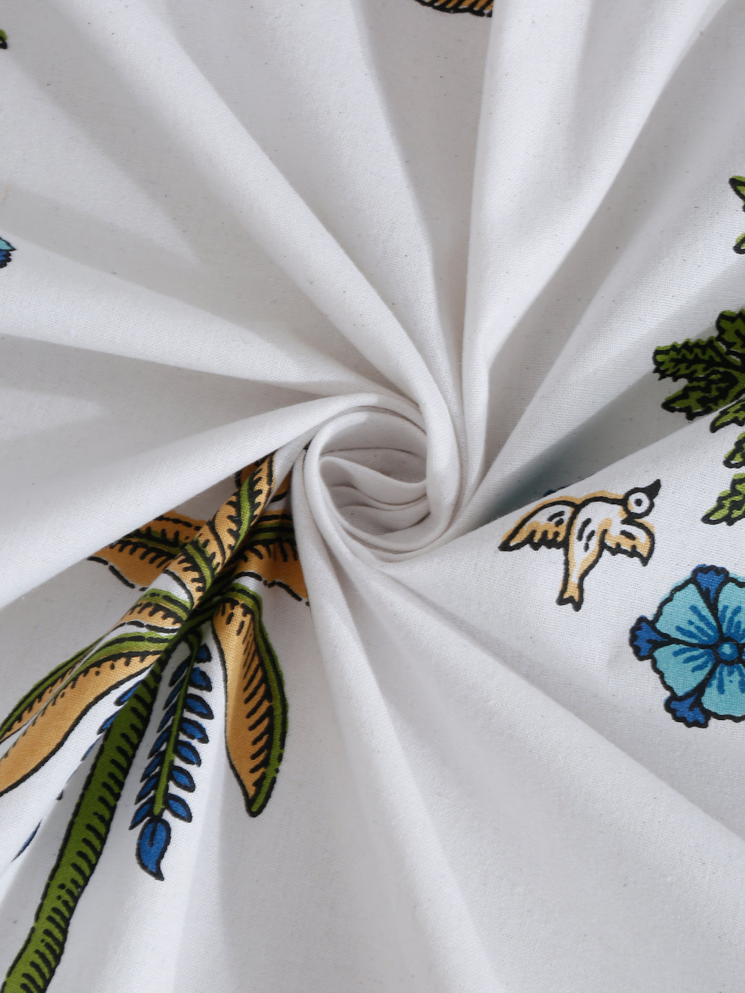 White and Olive Ethnic Motif Print 144 TC Cotton Single Bed Sheet with 1 Pillow Cover