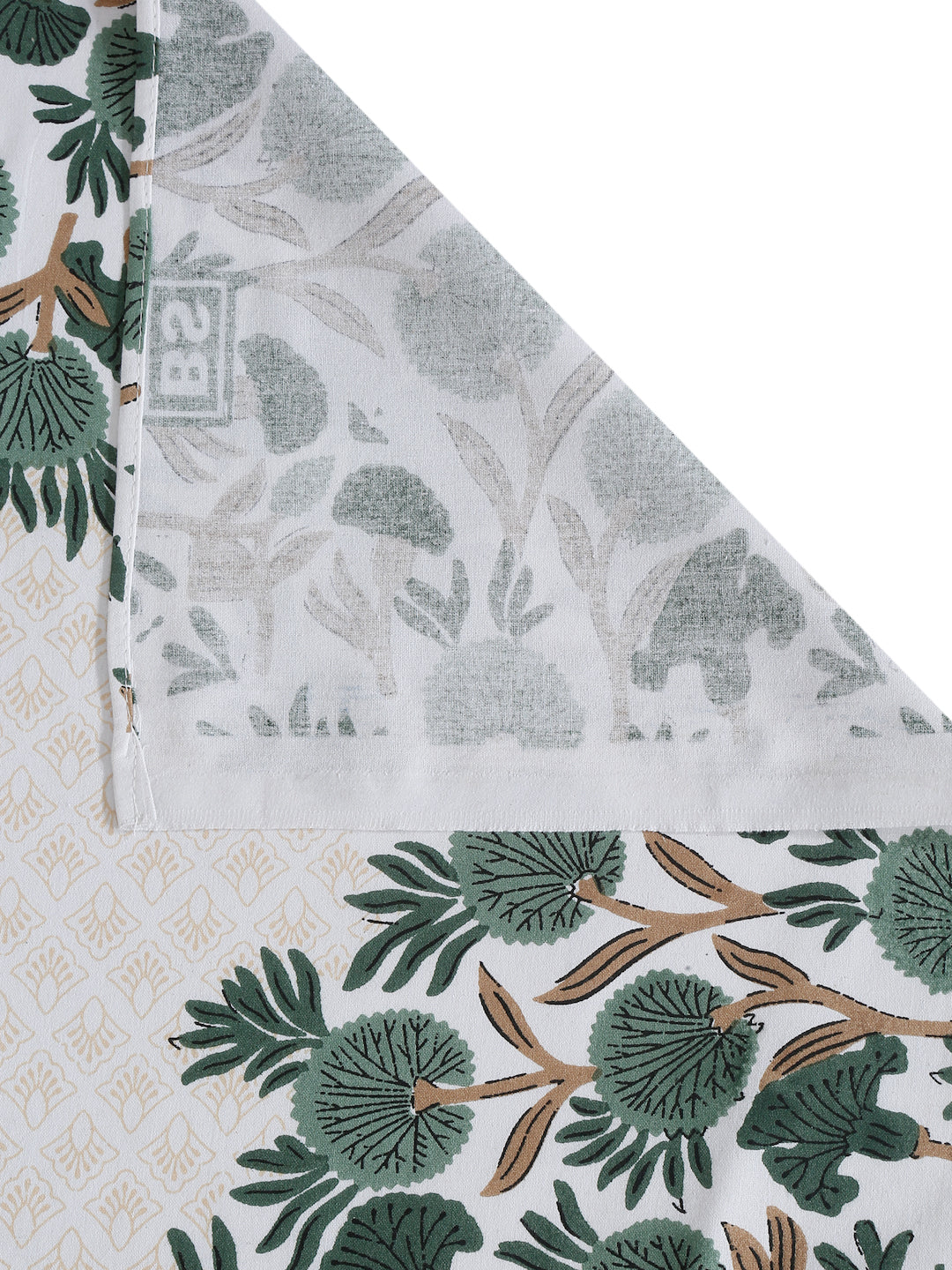White and Olive Ethnic Motif Print 144 TC Cotton Single Bed Sheet with 1 Pillow Cover
