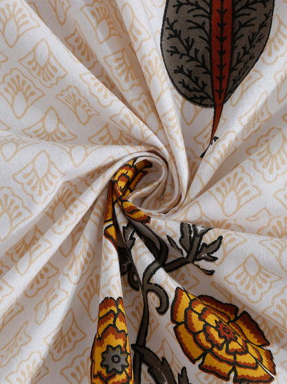 Mulit Colored Ethnic Motif Print 144 TC Cotton Single Bed Sheet with 1 Pillow Cover