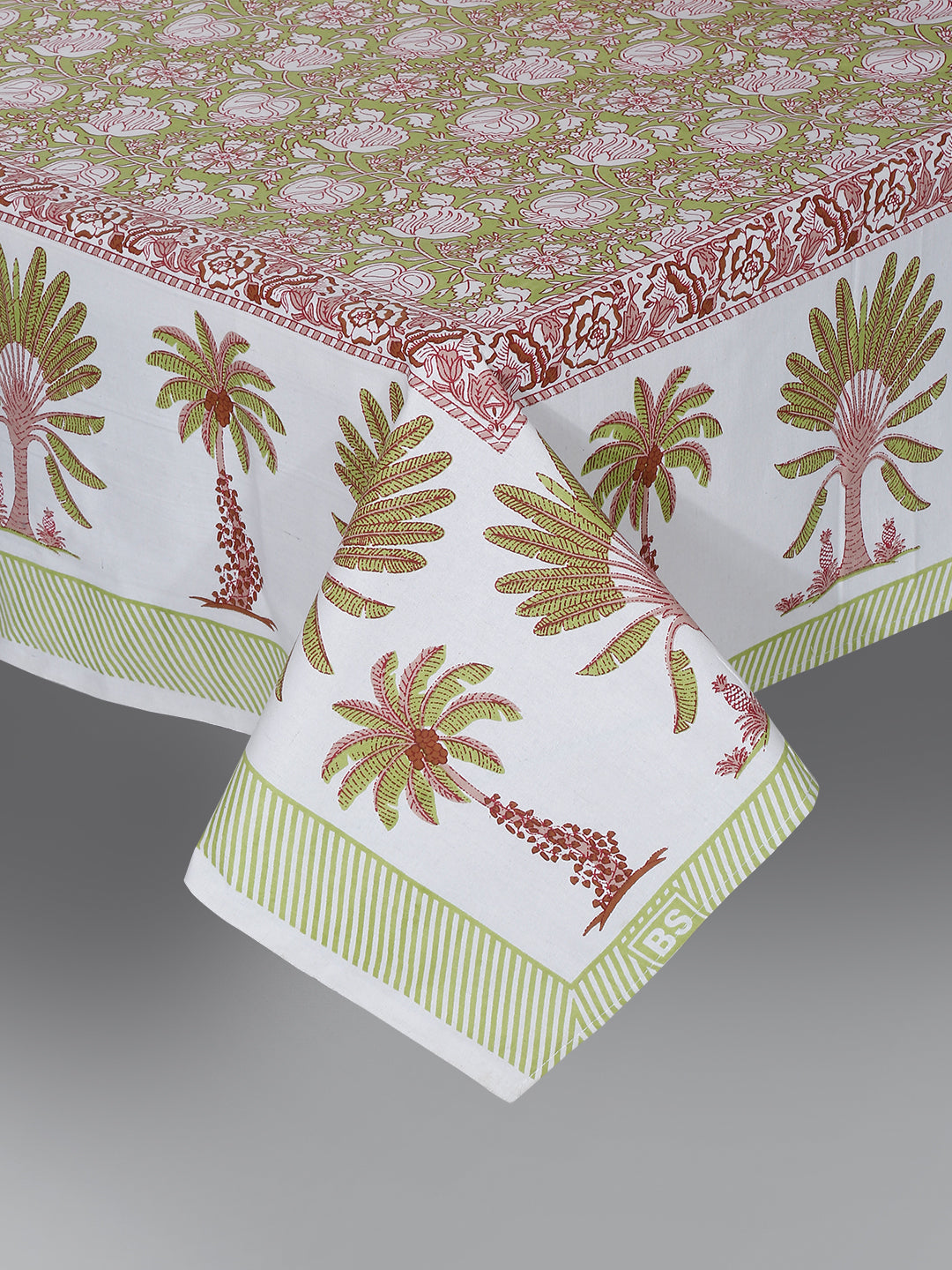 White and Green Floral Print 144 TC Cotton Single Bed Sheet with 1 Pillow Cover
