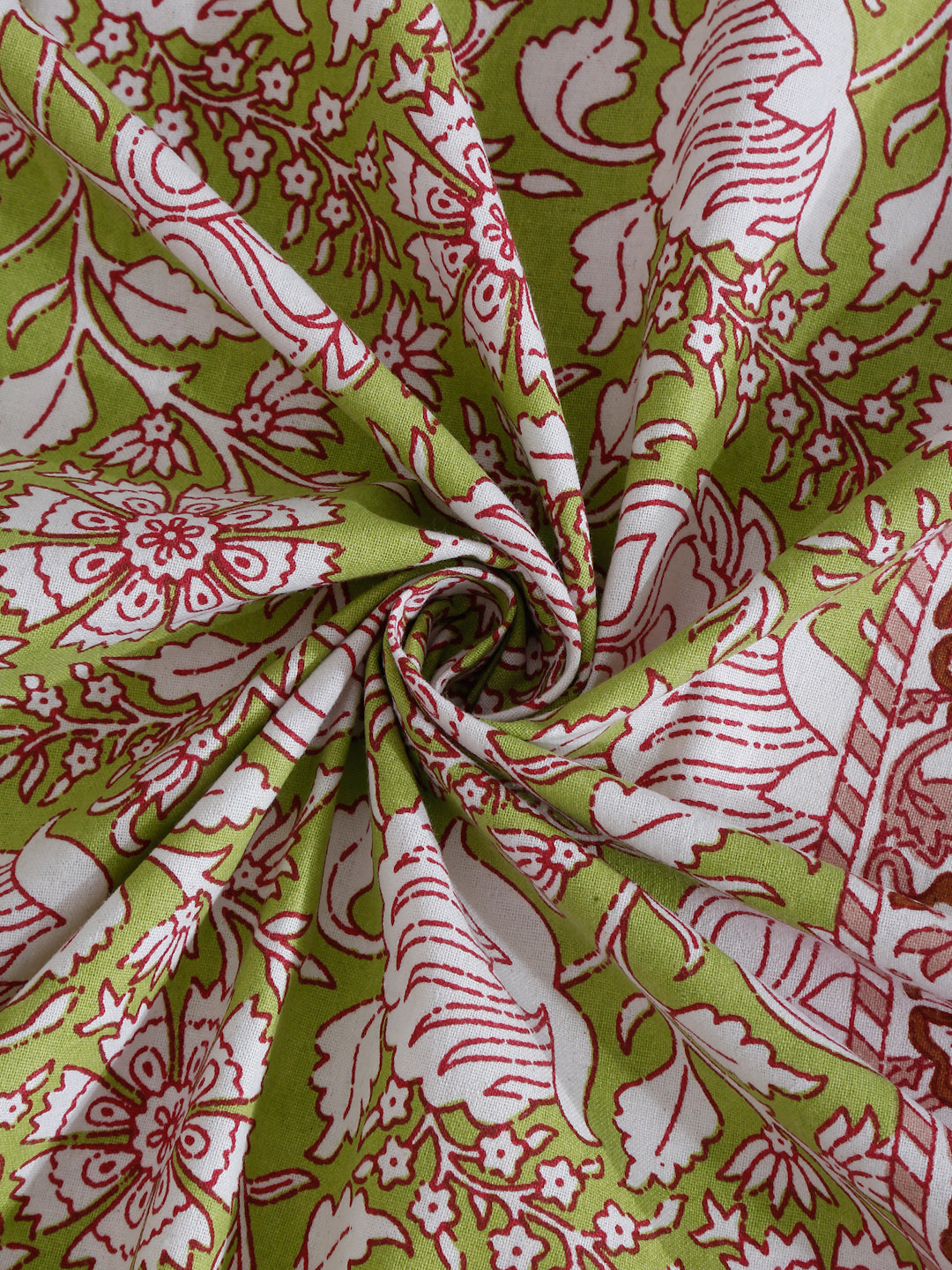 White and Green Floral Print 144 TC Cotton Single Bed Sheet with 1 Pillow Cover
