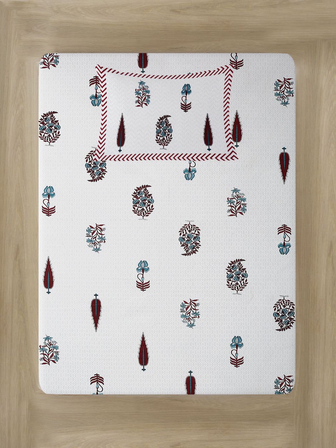 White and Red Ethnic Motif Print 144 TC Cotton Single Bed Sheet with 1 Pillow Cover