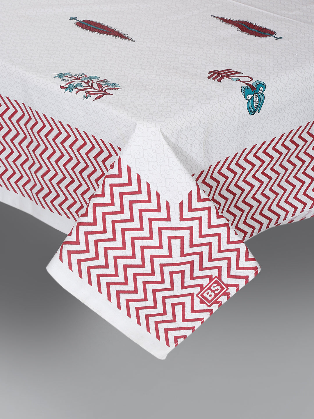 White and Red Ethnic Motif Print 144 TC Cotton Single Bed Sheet with 1 Pillow Cover
