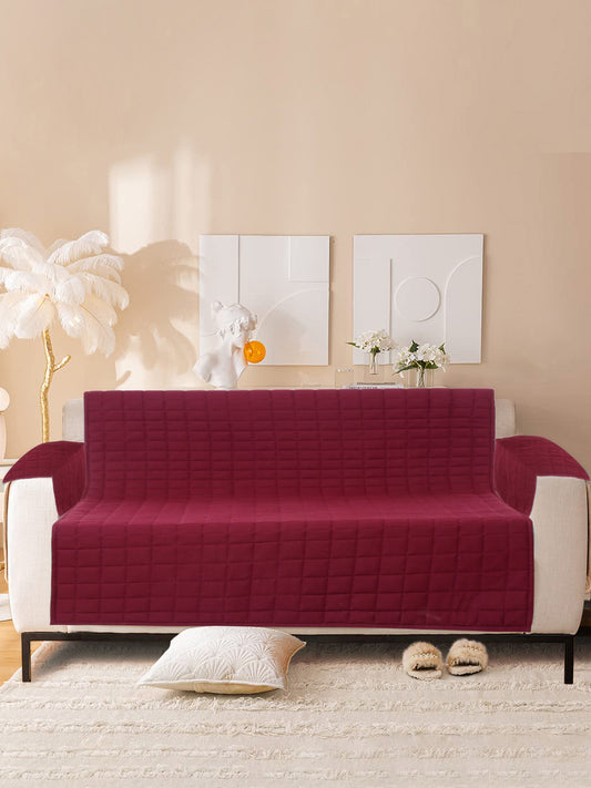 Wine Color Quilted Cotton 2 Seater Sofa Cover