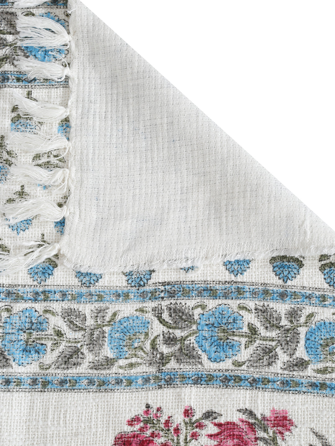 White and Red Floral Printed Cotton Throw