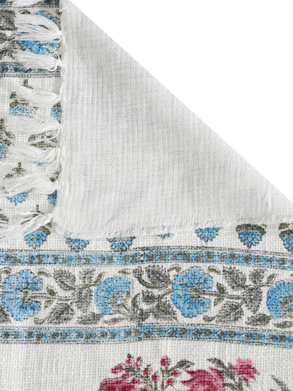 White and Red Floral Printed Cotton Throw