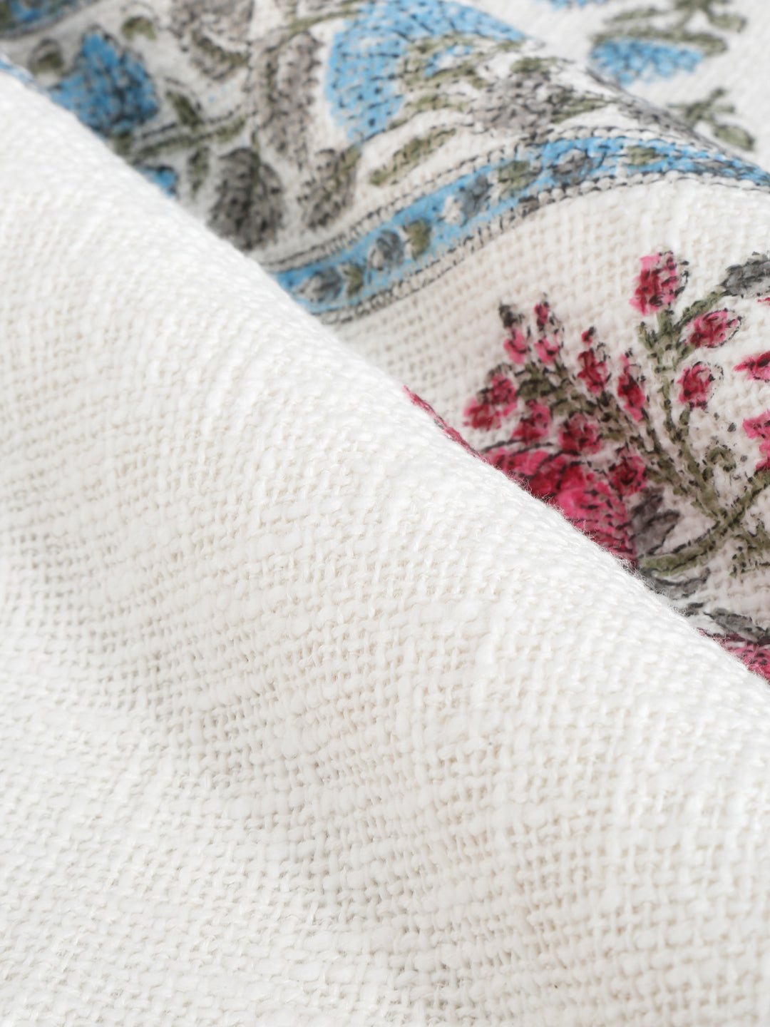 White and Red Floral Printed Cotton Throw