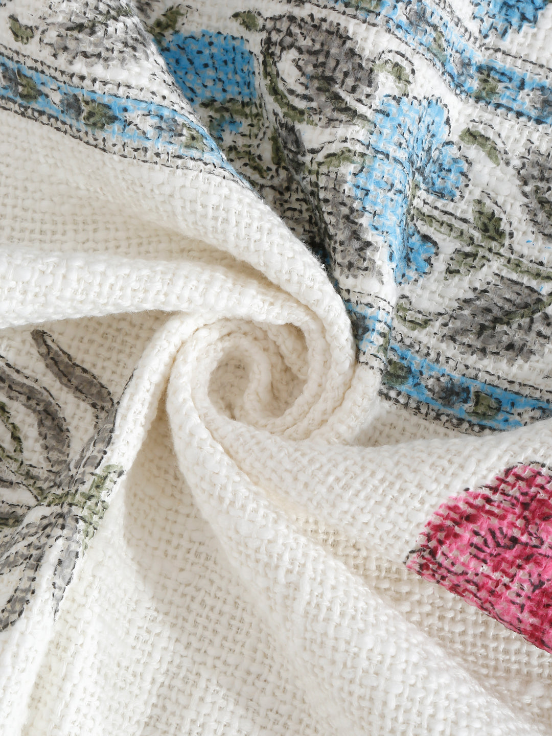 White and Red Floral Printed Cotton Throw