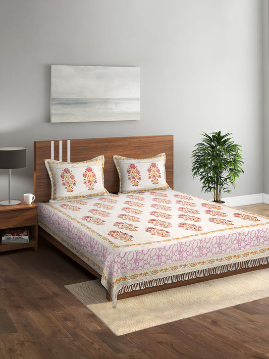 Rajasthan Decor 100% Cotton Multi Colour Hand Block Bed Spread with 2 Pillow Cover