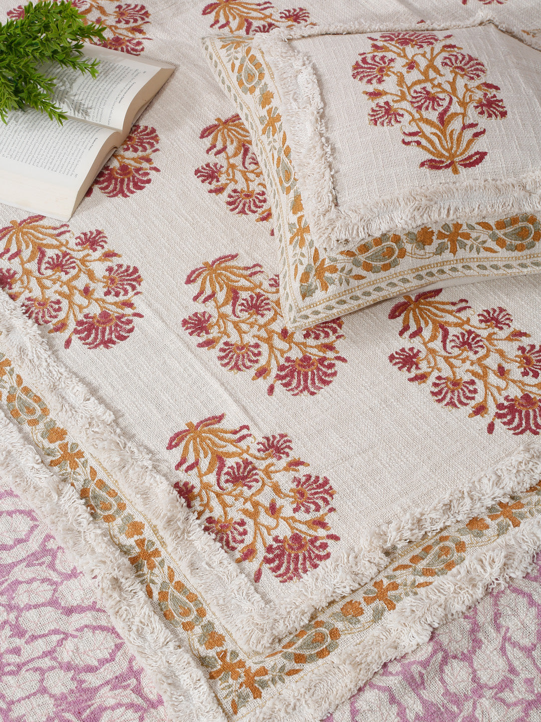 Rajasthan Decor 100% Cotton Multi Colour Hand Block Bed Spread with 2 Pillow Cover