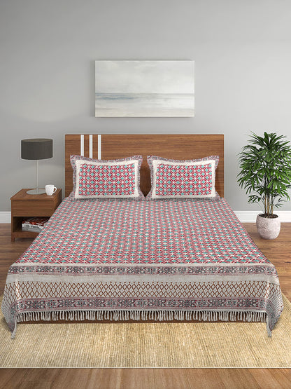 Rajasthan Decor 100% Cotton Hand Block Bed Spread with 2 Pillow Cover - Multi Colour