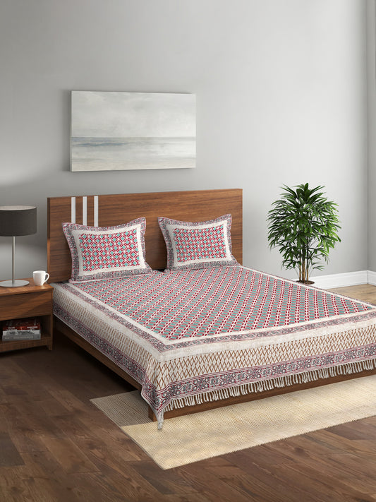 Rajasthan Decor 100% Cotton Hand Block Bed Spread with 2 Pillow Cover - Multi Colour