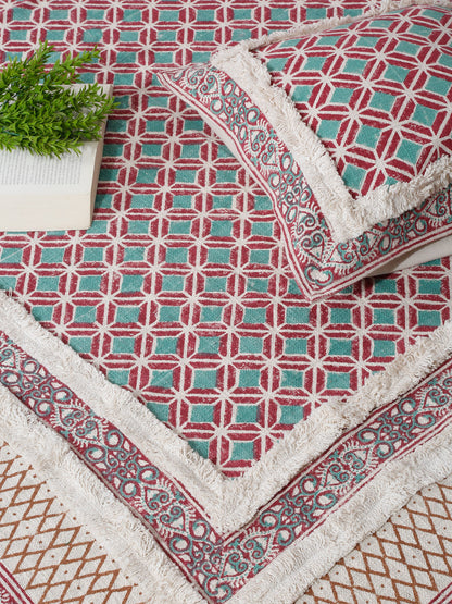 Rajasthan Decor 100% Cotton Hand Block Bed Spread with 2 Pillow Cover - Multi Colour