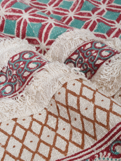 Rajasthan Decor 100% Cotton Hand Block Bed Spread with 2 Pillow Cover - Multi Colour