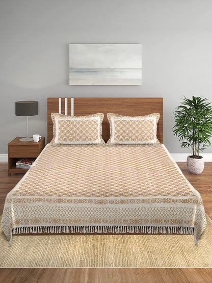 Multi Colour 100% Cotton Hand Block Bed Spread with 2 Pillow Cover