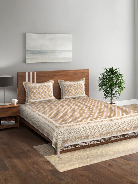 Multi Colour 100% Cotton Hand Block Bed Spread with 2 Pillow Cover