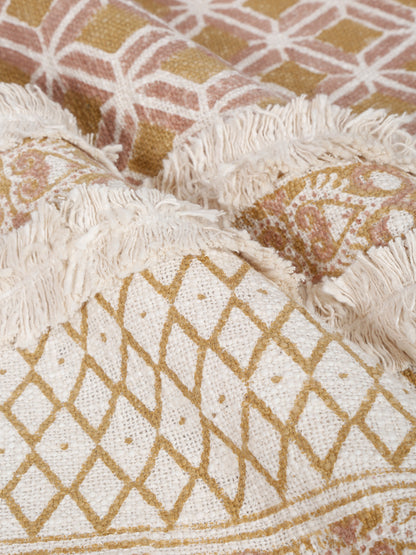 Multi Colour 100% Cotton Hand Block Bed Spread with 2 Pillow Cover