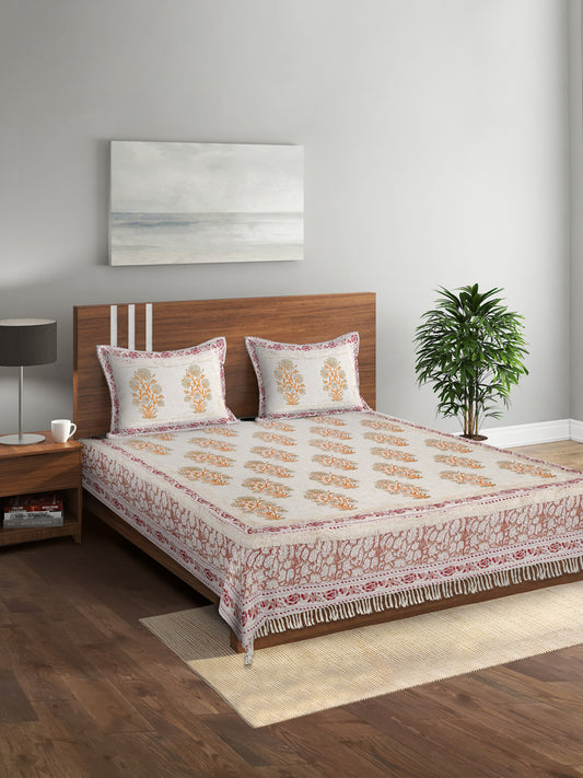 100% Cotton Hand Block  Multi Colour Bed Spread with 2 Pillow Cover