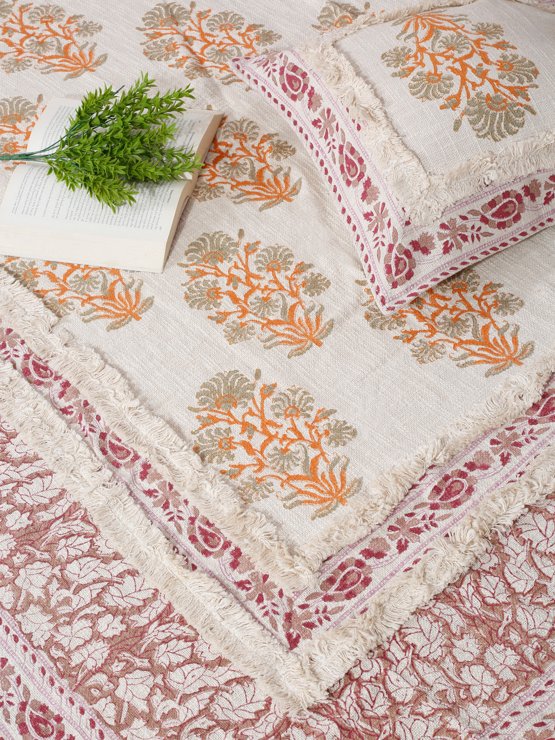 100% Cotton Hand Block  Multi Colour Bed Spread with 2 Pillow Cover