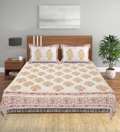 100% Cotton Hand Block  Multi Colour Bed Spread with 2 Pillow Cover