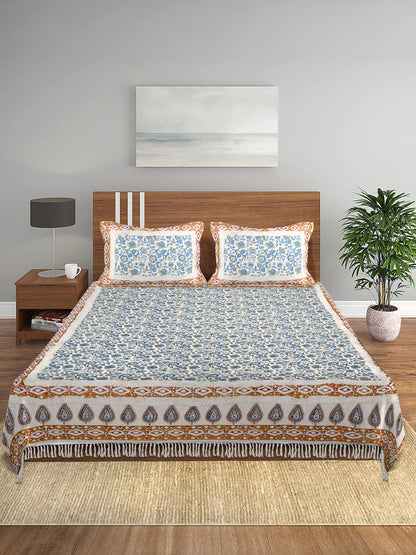 Rajasthan Decor 100% Cotton Hand Block Bed Spread with 2 Pillow Cover -  Multi Colour
