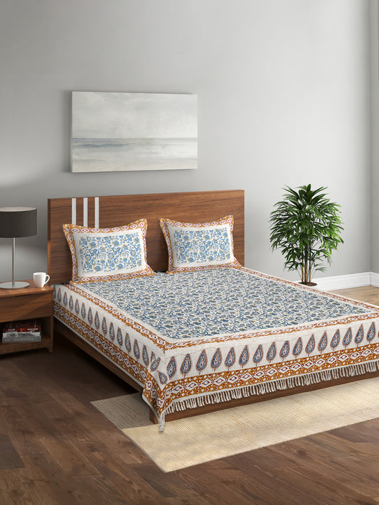 Rajasthan Decor 100% Cotton Hand Block Bed Spread with 2 Pillow Cover -  Multi Colour