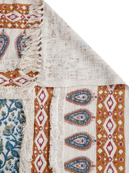 Rajasthan Decor 100% Cotton Hand Block Bed Spread with 2 Pillow Cover -  Multi Colour