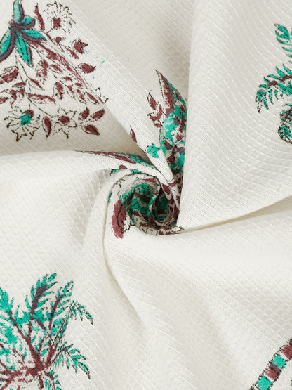Cream and Turquoise 180 GSM Hand Block Cotton Towel Set of 3