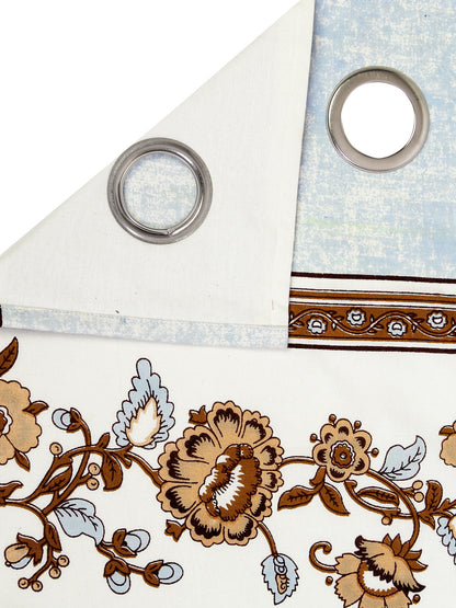 Rajsthan Décor Screen Print Cotton Light Blue Floral Window Curtain Set of 2 (54x62 Inch)