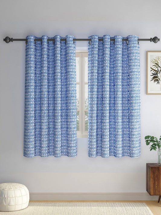 Rajsthan Décor Screen Print Cotton Floral Window Curtain Set of 2 (54x62 Inch)