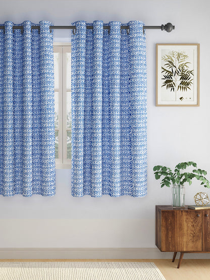 Rajsthan Décor Screen Print Cotton Floral Window Curtain Set of 2 (54x62 Inch)