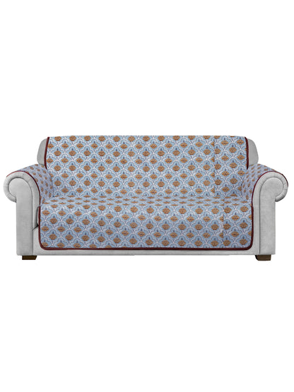 Quilted Floral 2 seater Cotton Sofa Cover with Hand Rest Cover