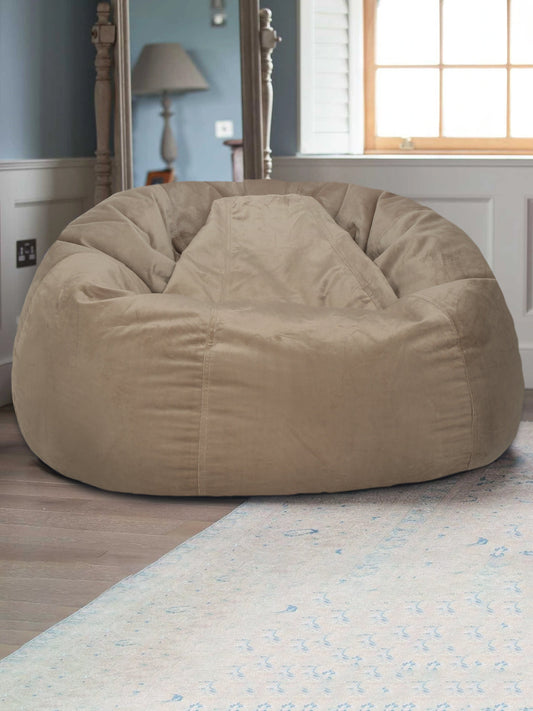 Camel Brown Solid Velvet XXL Bean Bag Cover