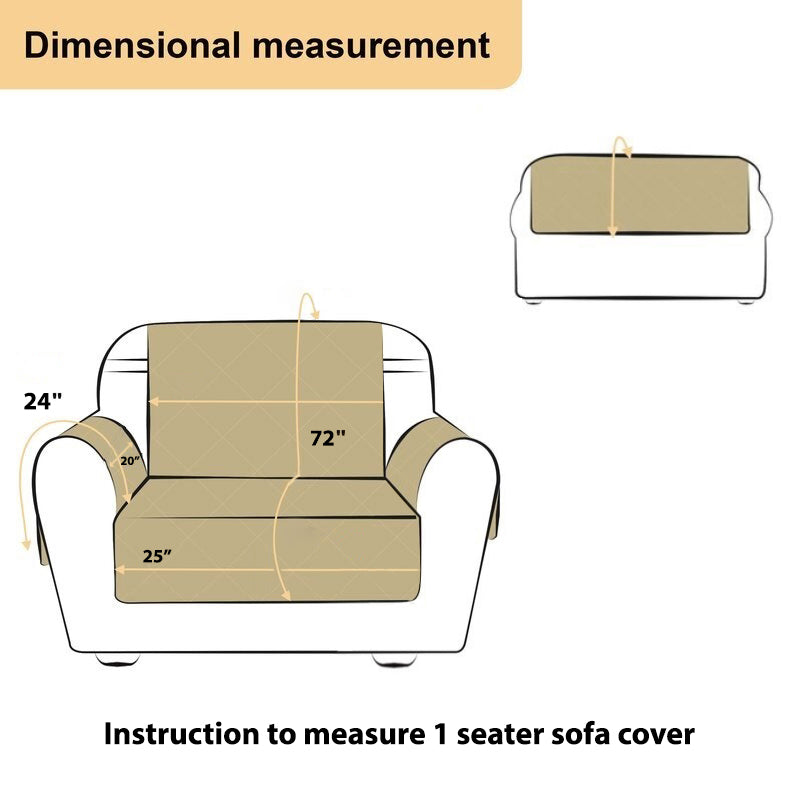 Quilted Brown Color 1 Seater Sofa Cover with Hand Rest Cover