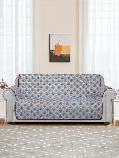 Quilted Floral 2 seater Cotton Sofa Cover with Hand Rest Cover