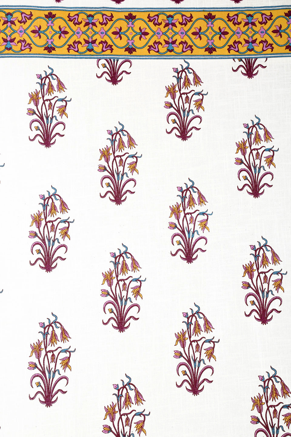White and Yellow Pure Cotton Floral Print Door Curtain - Set of 2 (47x85 Inch)